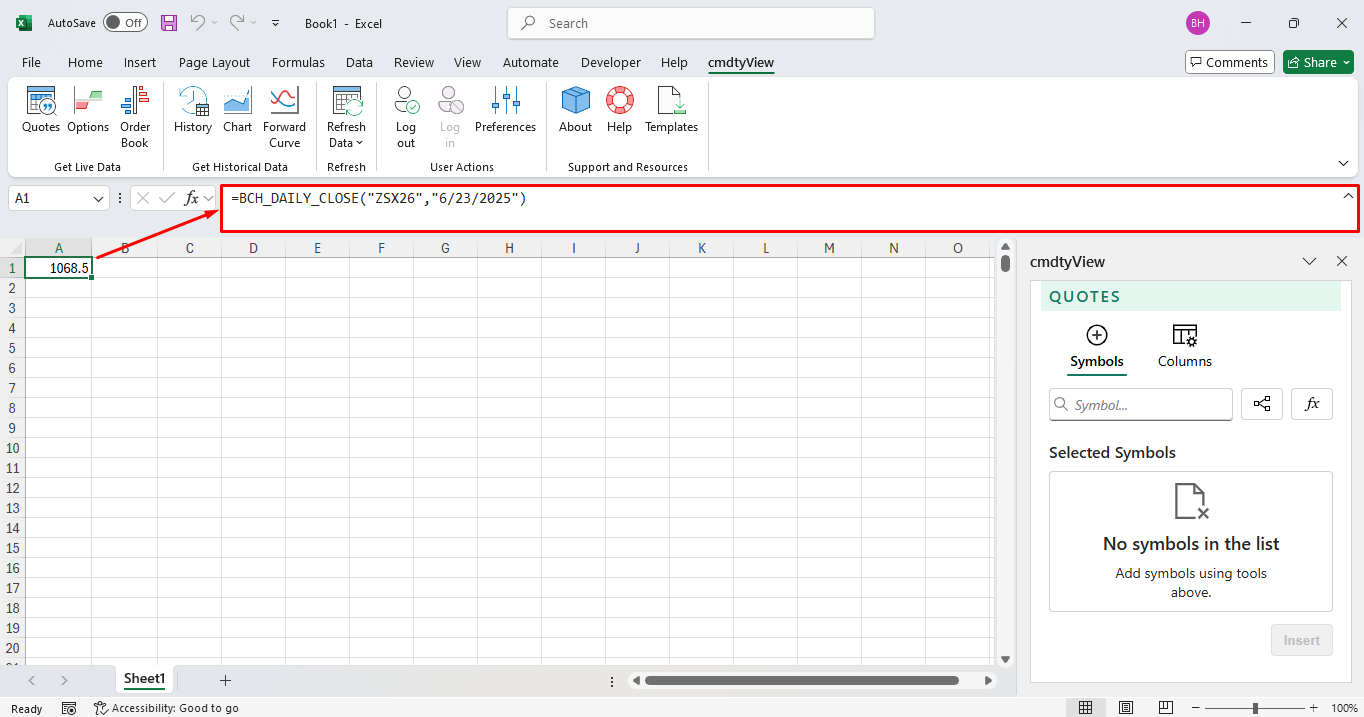 Syntax and Functions | cmdtyView for Excel